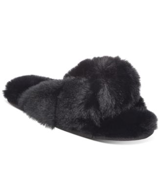 Jenni Women's Faux-Fur Solid Crossband Slippers, Created for Macy's ...
