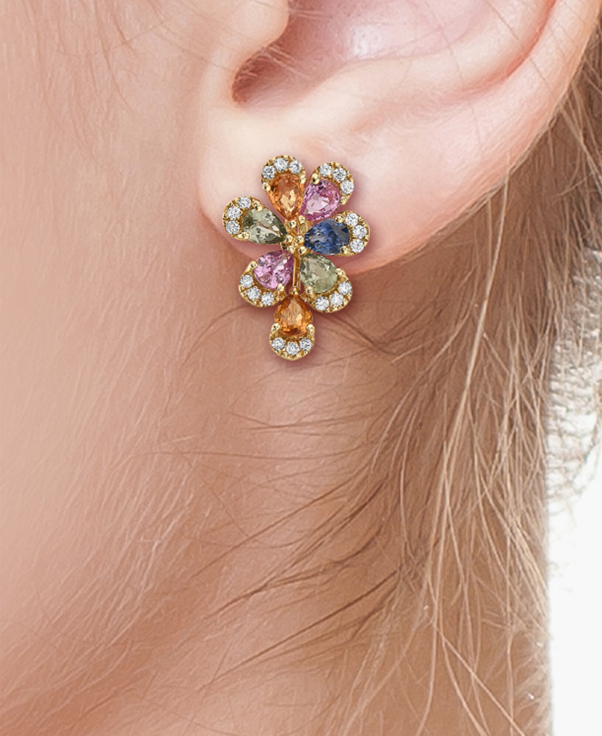 EffySapphire (2-1/2 ct. t.w.) & Diamond (1/5 ct. t.w.) Flower Stud Earrings in 14k Gold - Multi