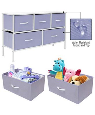 5 Drawers Dresser- Storage Unit with Steel Frame, Wood Top, Fabric Bins - for Bedroom, Closet, Office and more