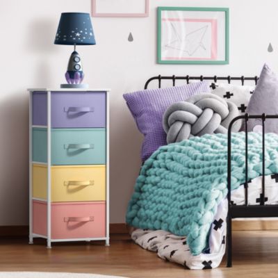 4 Drawers Chest Nightstand - Storage for Closet, Home, College Dorm - Features Steel Frame, Wood Top, & Fabric Bins