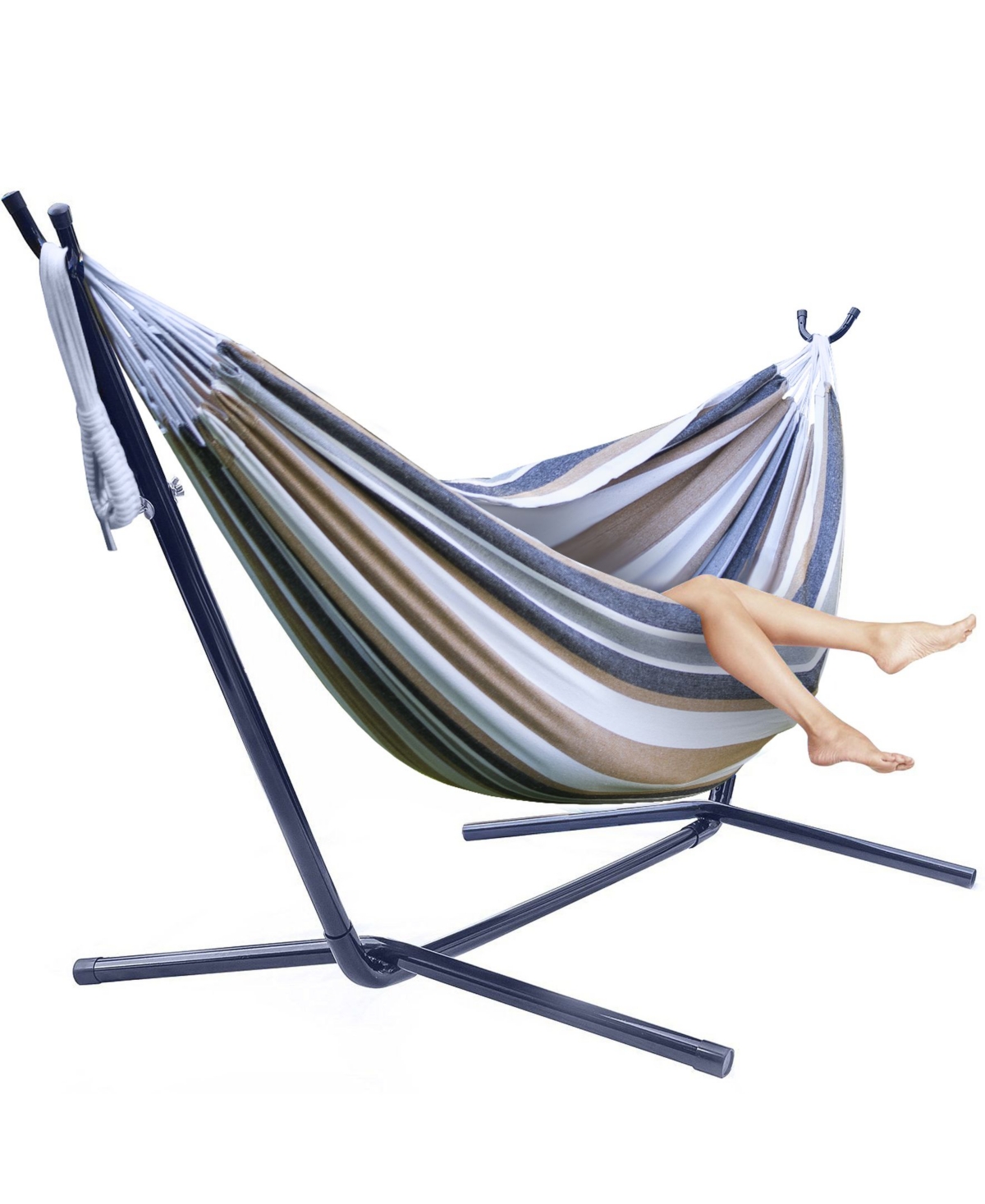 Sorbus Double Hammock With Steel Stand In Brown,blue