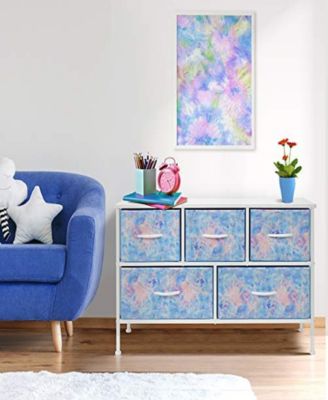 5 Drawers Dresser- Storage Unit with Steel Frame, Wood Top, Fabric Bins - for Bedroom, Closet, Office and more