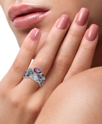 EFFY&reg; Multi-Gemstone Triple Row Statement Ring (3-3/4 ct. t.w.) in Sterling Silver