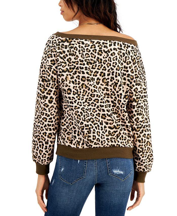 INC International Concepts Leopard Print Off-The-Shoulder Sweatshirt ...