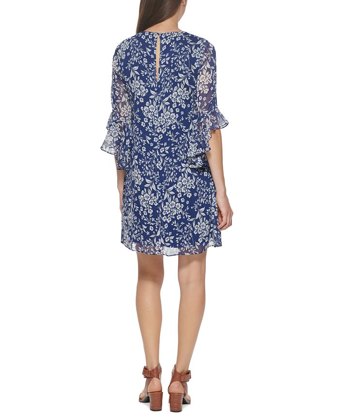 Calvin Klein Ruffled-Sleeve Chiffon Dress - Macy's