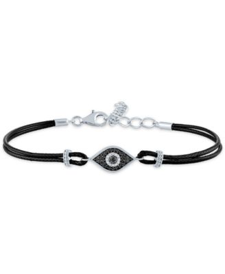 Macy's - Black & White Diamond Accent Evil Eye Black Cord Bracelet in Sterling Silver