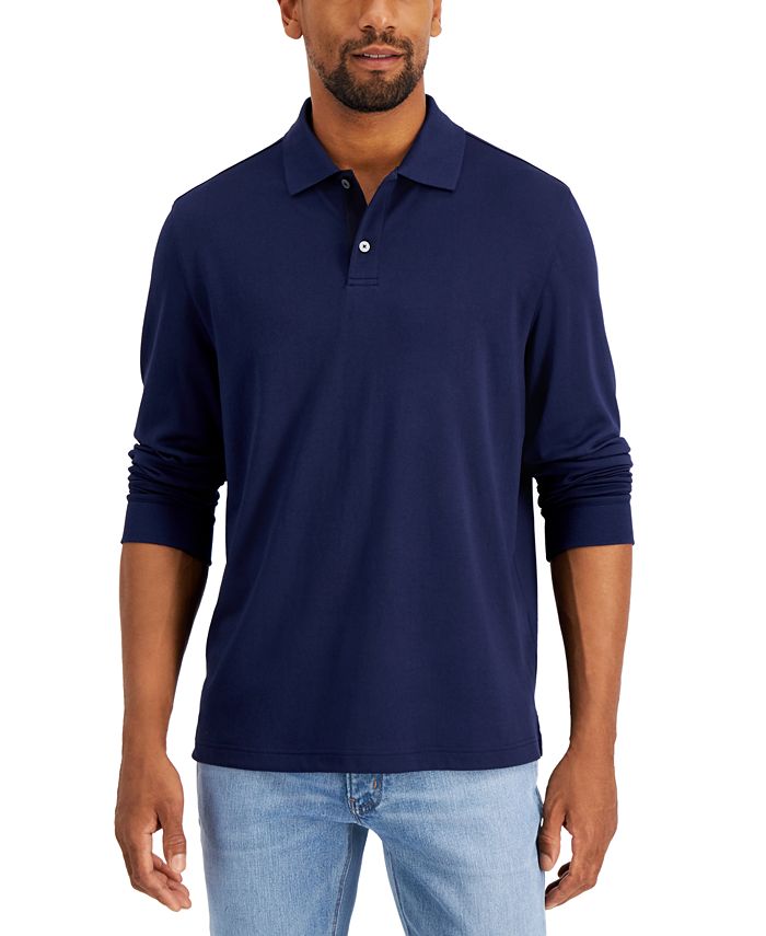 Alfani Men's Regular-Fit Solid Long-Sleeve Supima Polo Shirt, Created ...