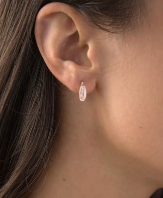 Cubic Zirconia Crossover Hoop Earrings in Sterling Silver (Also in 14k Gold Over Silver or 14k Rose Gold Over Silver)