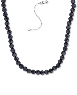 MACY'S BLACK SPINEL RONDELLE BEAD STATEMENT NECKLACE (58-1/8 CT. T.W.) IN STERLING SILVER, 16" + 2" EXTENDE