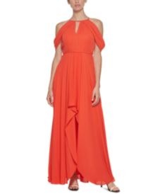 Solid Chiffon Cold-Shoulder Gown  