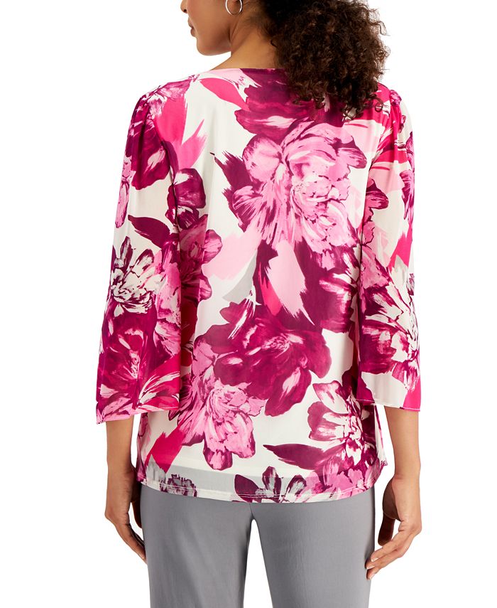 JM Collection Poetic Floral Mesh Blouse, Created for Macy's Macy's