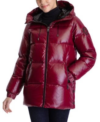 womens high shine puffer coat