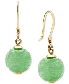 Dyed Jade Carved Bead Drop Earrings in 14k Gold