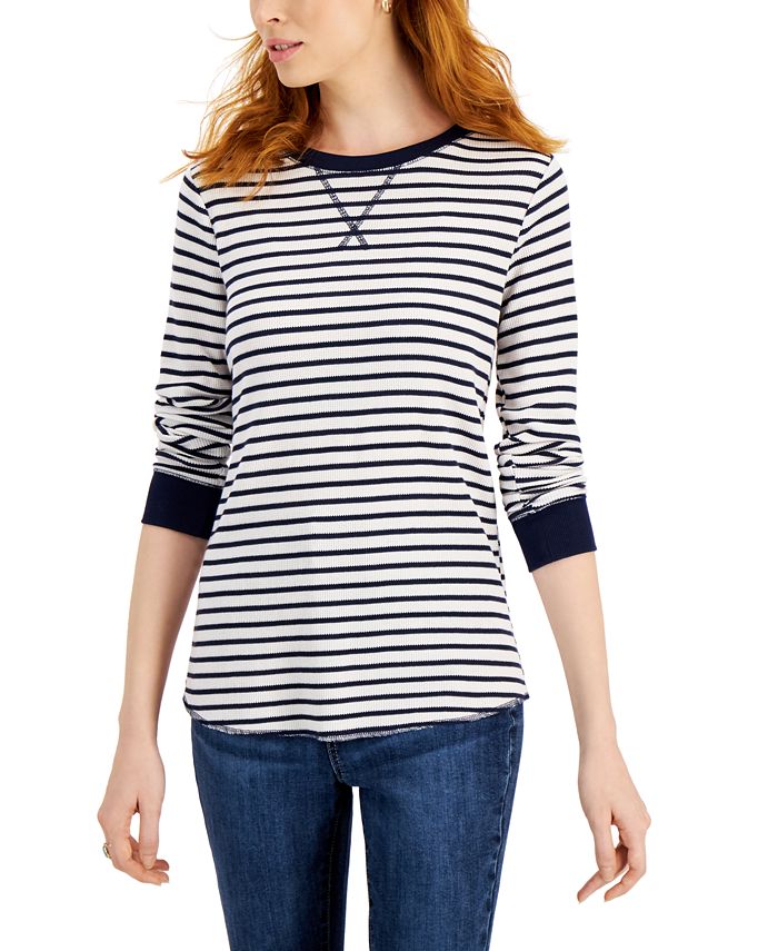 Style & Co - Striped Waffle-Knit Top