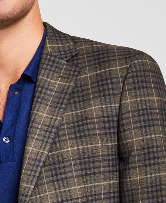 Alfani Men's SlimFit Brown/Blue Plaid Suit Jacket, Created for Macy's & Reviews Blazers