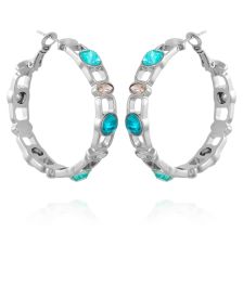 Silver-tone And Blue Ombre Stone Hoop Earring