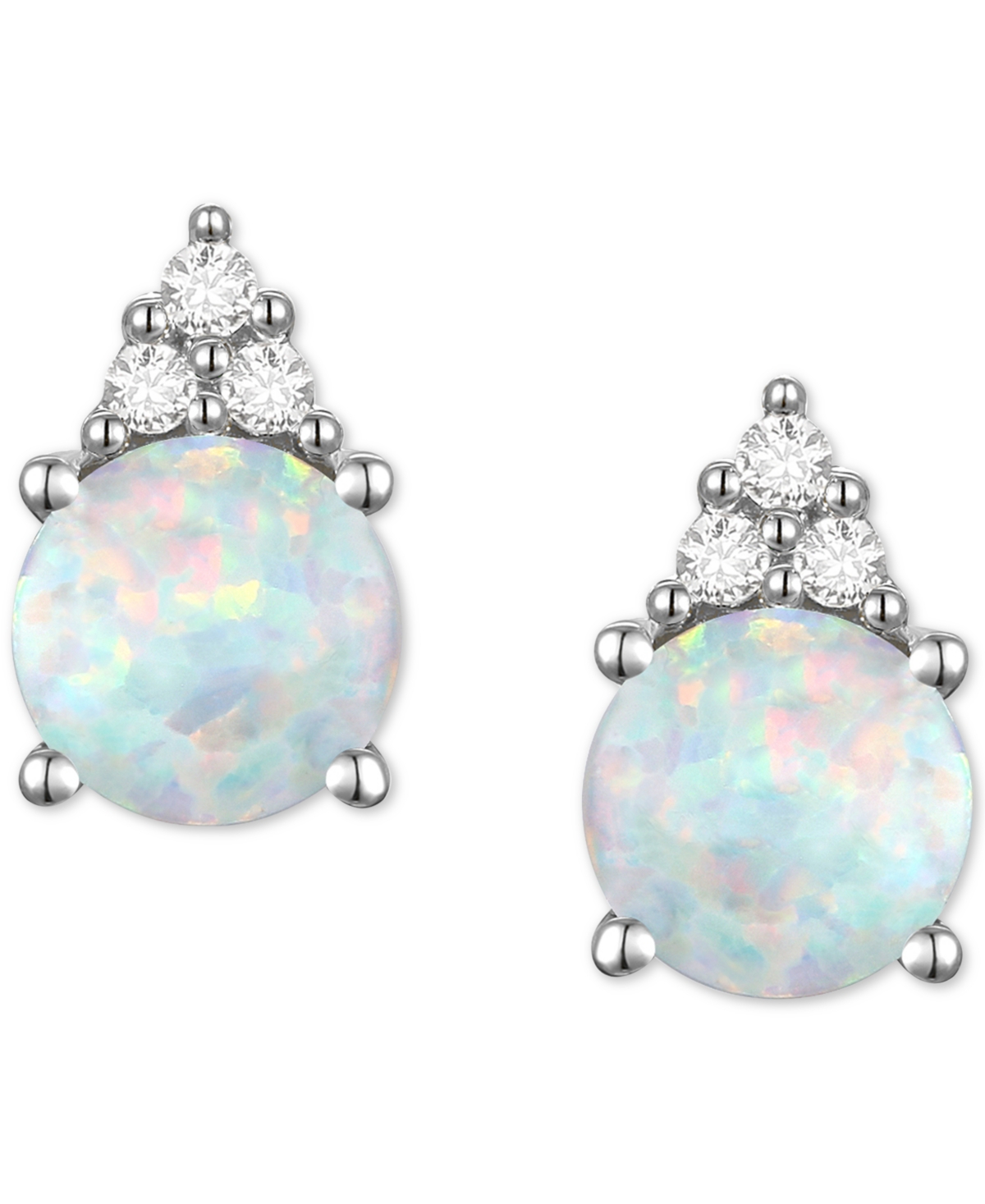 Gemstone & Diamond Accent Stud Earrings - Opal with 14k White Gold