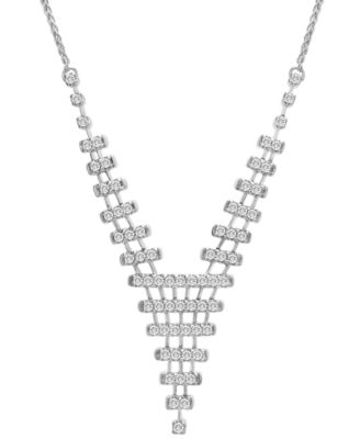 Diamond V Statement Necklace (1 ct. t.w.) in 14k White Gold, 16" + 2" extender, Created for Macy's