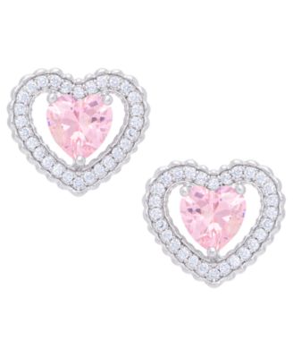 Macy's - Pink Cubic Zirconia Heart Stud Earrings in Fine Silver Plate
