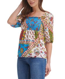 Smocked Printed Top