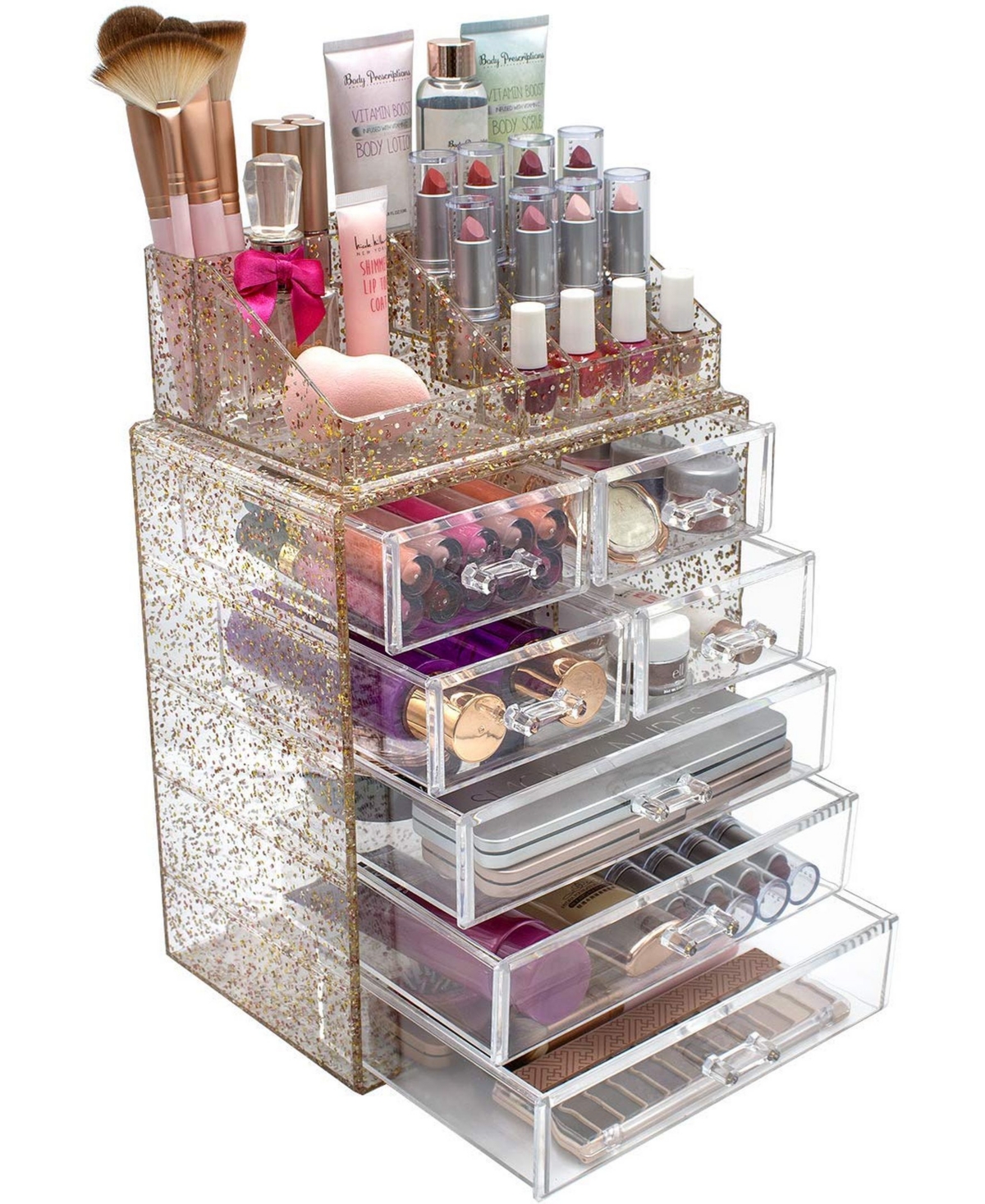 Medium Makeup Organizer Set - (3 Large / 4 Small Drawers/Top Tray) - Glitter