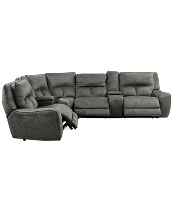 Furniture - Terrine 6-Pc. Fabric Sectional with 3 Power Motion Recliners and 2 USB Consoles