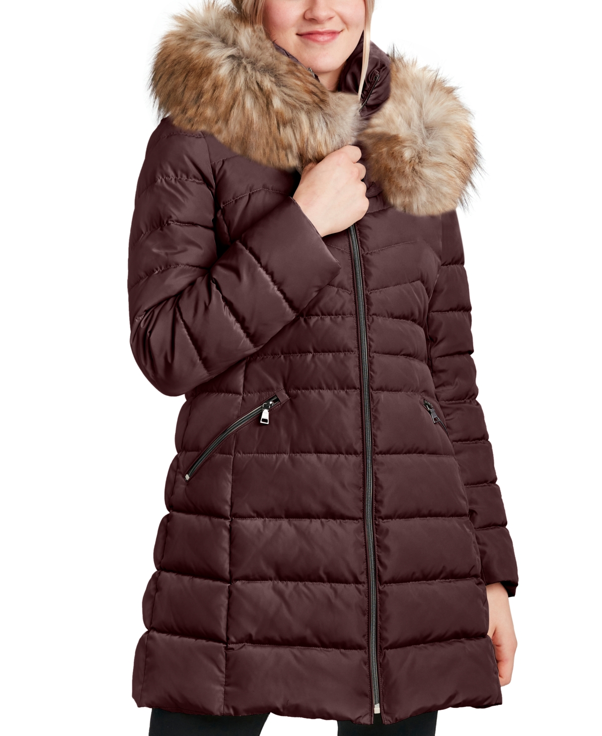 Laundry by Shelli Segal Women s Faux Fur Trim Hooded Puffer Coat Smart Closet
