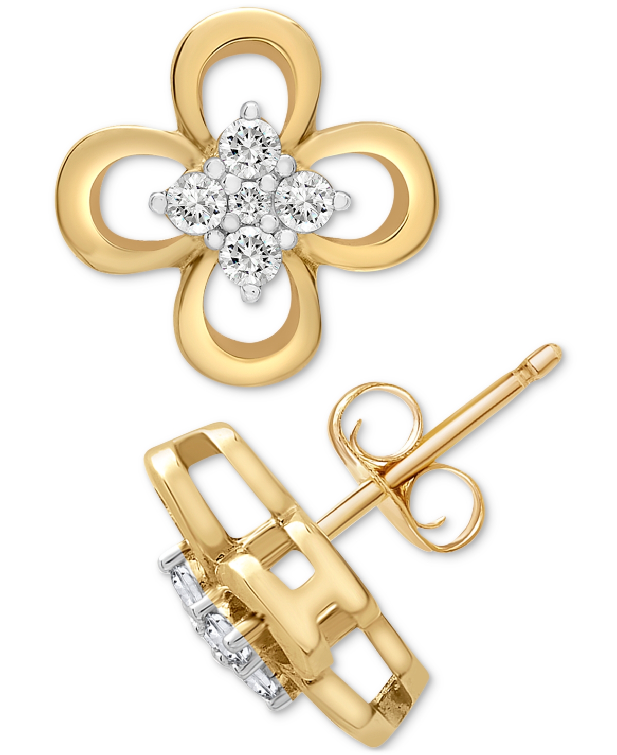 Diamond Flower Stud Earrings (1/10 ct. t.w.) in 14k Gold, Created for Macy's - Yellow Gold