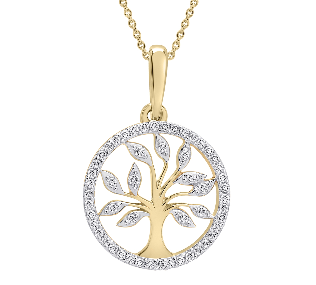 Diamond Tree 20" Pendant Necklace (1/10 ct. t.w.) in 14k Yellow or Rose Gold, Created for Macy's - Yellow Gold