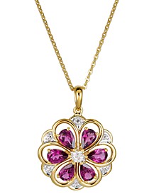 Rhodolite (2-5/8 ct. t.w.) and White Topaz (1/20 ct. t.w.) Flower 18" Pendant Necklace in 14k Gold-Plated Sterling Silver