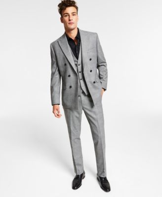 Bar Iii Mens Slim Fit Black White Plaid Vested Double Breasted Suit Separates Created For Macys In Black  White