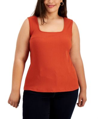 INC International Concepts - Plus Size Square-Neck Ribbed Tank