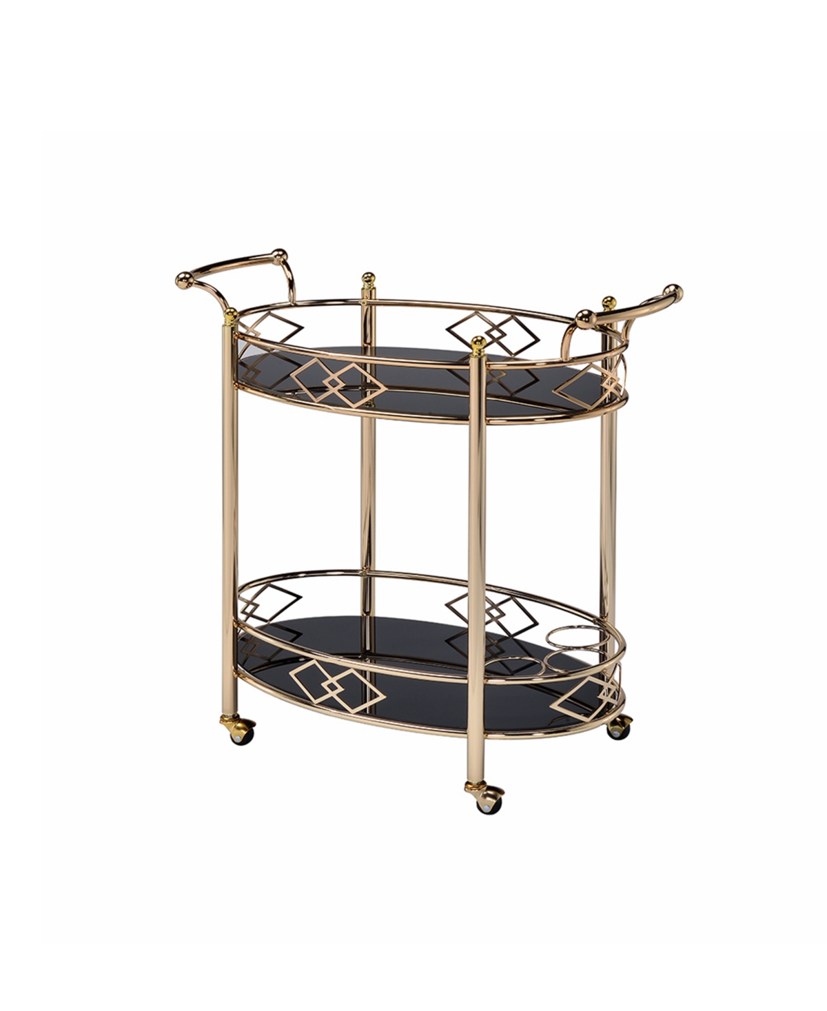 Acme Furniture Ottesen Serving Cart In Gold-tone And Black Glass