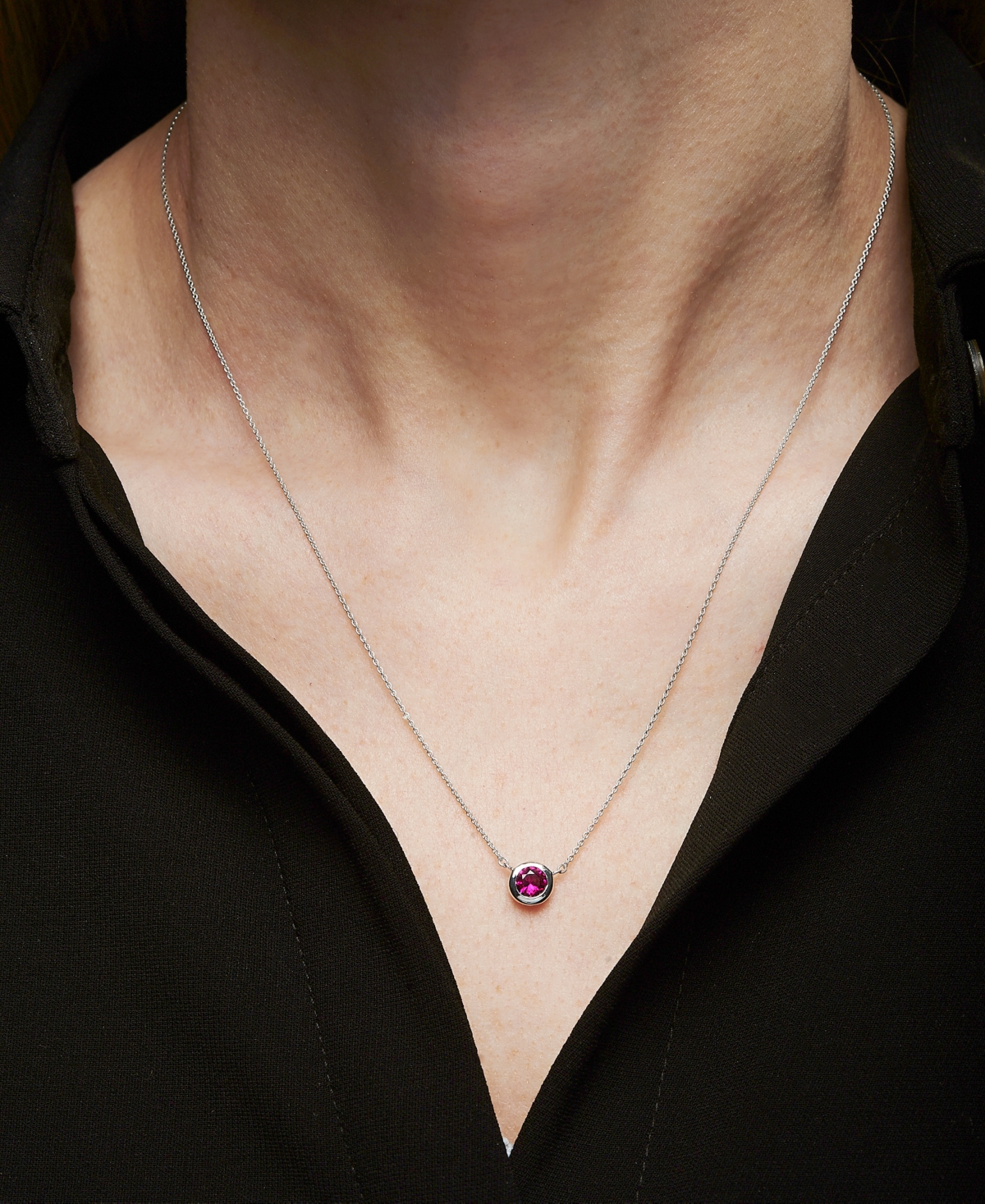 Lab-GrownBezel Pendant Necklace (5/8 ct. t.w.) in 10K White Gold - Ruby
