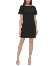 Ruffle-Sleeve Scuba-Crepe A-Line Dress