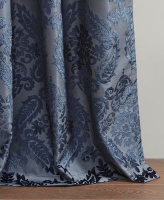 Amelia Knitted Jacquard Paisley Total Blackout Grommet Top Curtain Panel, Single Curtain with Privacy Lining for Bedroom and Living Room, Width 50 length 108 inches, Navy Window Panel