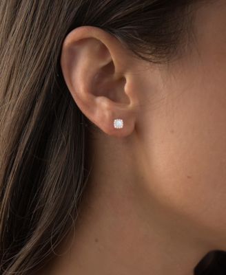 Lab-Grown Opal (1/5 ct. t.w.) & Lab-Grown White Sapphire (1/6 ct. t.w.) Cushion Halo Stud Earrings