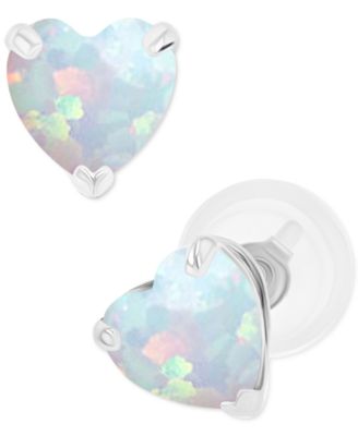 Lab-Grown Opal Heart Stud Earrings (3/8 ct. t.w.) in Sterling Silver