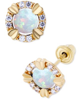Macy's - Lab-Grown Opal (1/5 ct. t.w.) & Lab-Grown White Sapphire (1/10 ct. t.w.) Oval Stud Earrings