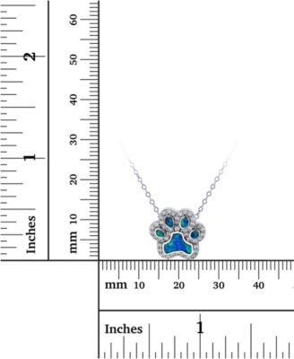 Lab-Grown Blue Opal & Cubic Zirconia Paw 18" Pendant Necklace in Sterling Silver
