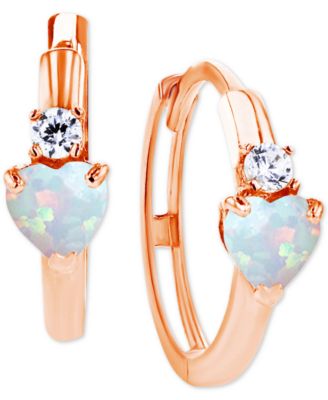 Macy's - Lab-Grown Opal (1/5 ct. t.w.) & Lab-Grown White Sapphire (1/10 ct. t.w.) Heart Small Hoop Earrings, 0.5"