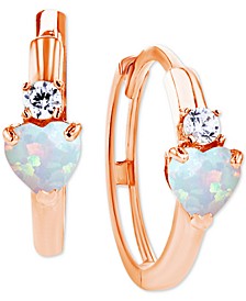 Lab-Created Opal (1/5 ct. t.w.) & Lab-Created White Sapphire (1/10 ct. t.w.) Heart Small Hoop Earrings, 0.5"