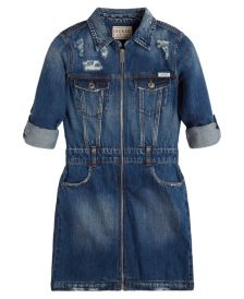 Big Girls Zip Front Convertible Sleeve Denim Dress