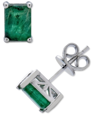 Macy's Emerald Stud Earrings (2 Ct. T.w.) In Sterling Silver (also In Sapphire)