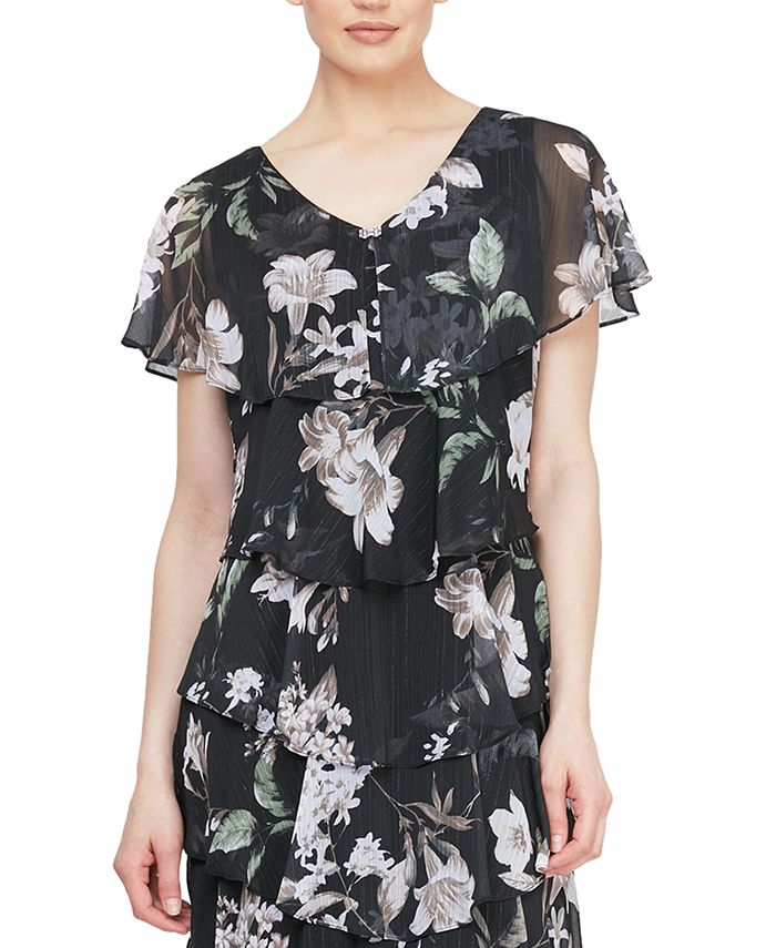 SL Fashions Printed Tiered Dress Macy's