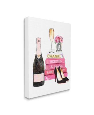 Glam Pink Fashion Book Champagne Hells and Flowers Canvas Wall Art, 16" x 20"