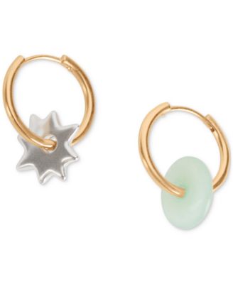 Lucky Brand - Two-Tone Star & Dyed Jade Mismatch Hoop Earrings