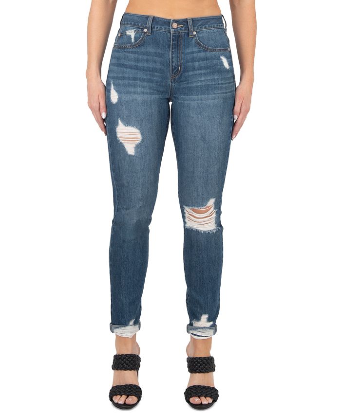 Rewash Juniors' Destructed High-Rise Cuffed Denim Jeans - Macy's
