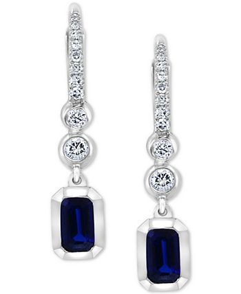 EFFY Collection - Sapphire (5/8 ct. t.w.) & Diamond (1/8 ct. t.w.) Leverback Drop Earrings in 14k White Gold