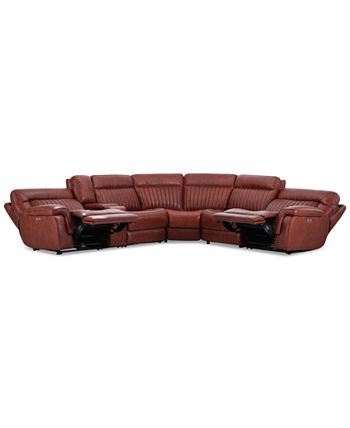 Furniture - Thaniel 6-Pc. Leather Sectional with 2 Power Recliners and 1 USB Console